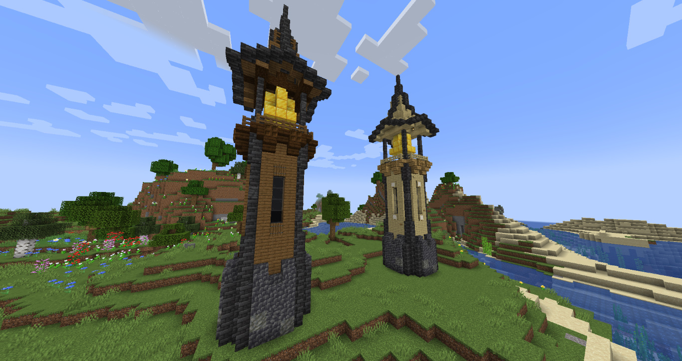 Two different styles of tall bell towers